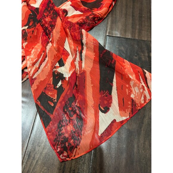 Rectangle Abstract Print Scarf  Red Black Lightweight Shawl Wrap Polyester - Picture 3 of 9
